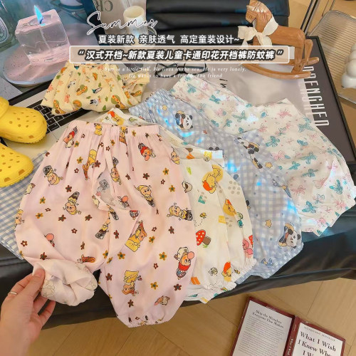 儿童汉制开裆裤夏季棉绸束脚裤子