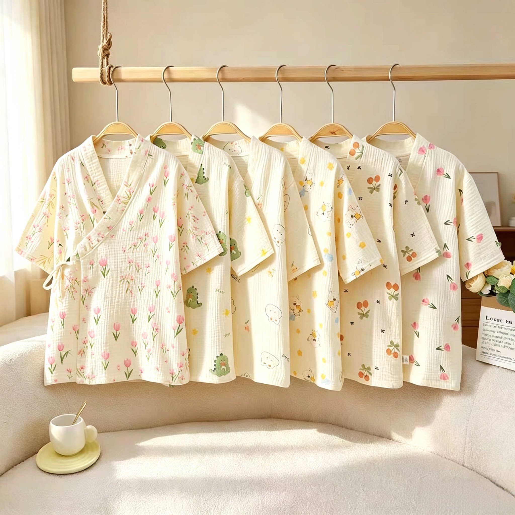 儿童纱布浴袍A类棉纱夏季薄款浴巾宝宝睡衣家居服睡袍空调服春秋