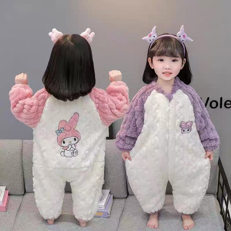 儿童秋冬季睡袋法兰绒宝宝单层连身衣男女童防踢被家居服连体睡衣