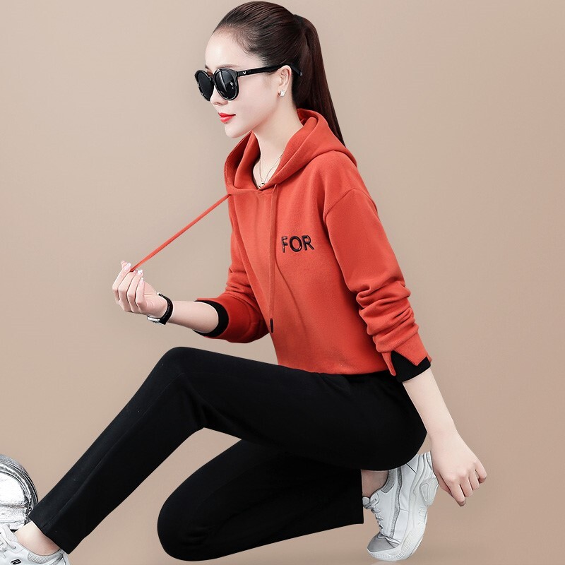 运动服套装女春秋卫衣运动装年新款时尚韩版洋气显瘦百高端0319r