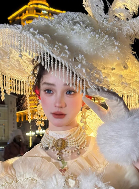 白色寡妇哥特手作大公主写真帽饰