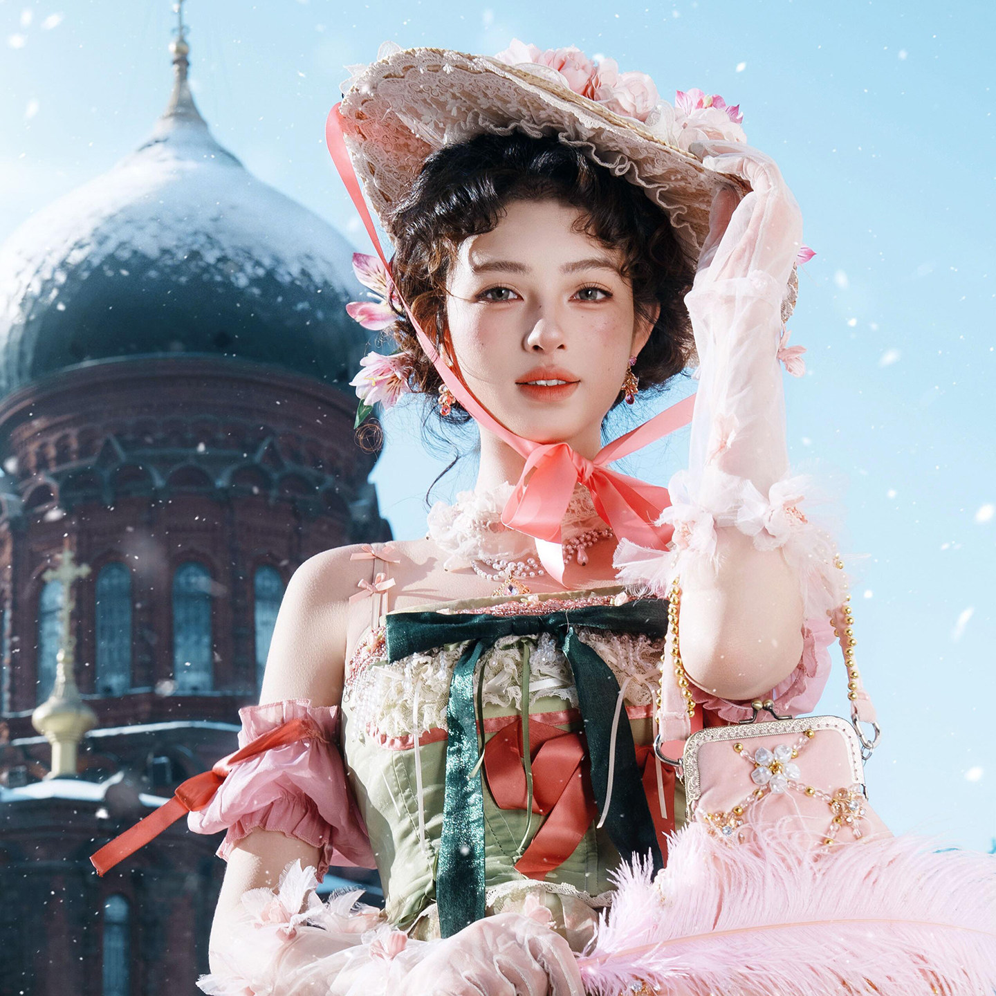 春日杜鹃粉色仿真花手作礼帽公主写真网红同款配饰洛丽塔少女头饰