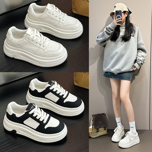 EVA吸膜厚底6cm真皮小白鞋女2025新款冬加绒增高松糕鞋休闲板鞋女