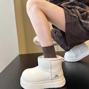 发泡底内增高7cm真皮卡皮巴拉雪地靴女2025冬季新款棉鞋厚底女靴