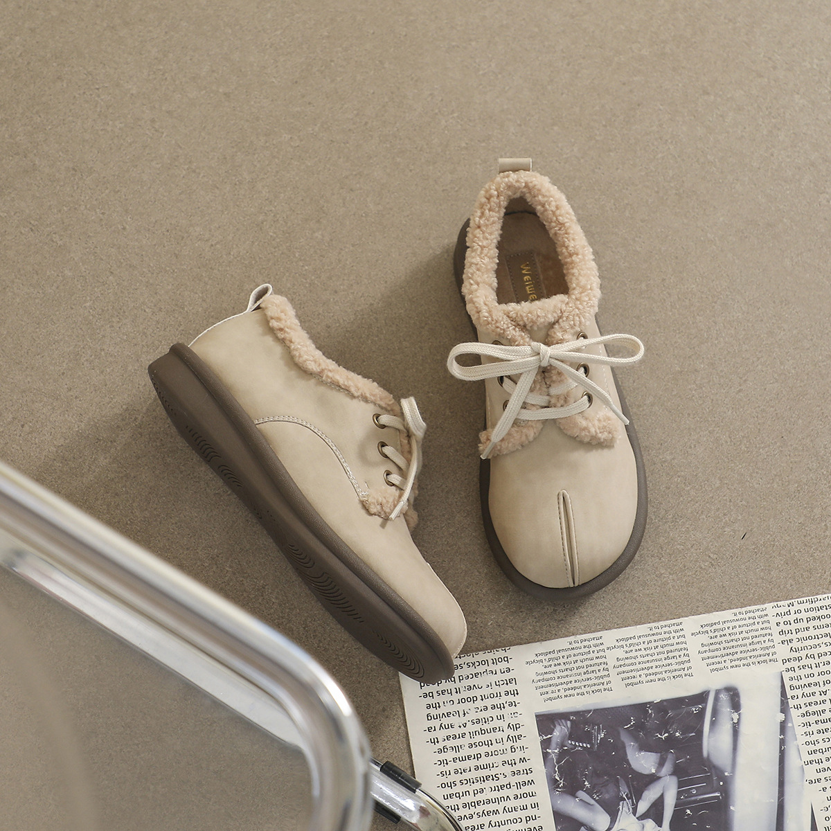 毛毛鞋女外穿冬季勃肯单鞋系带