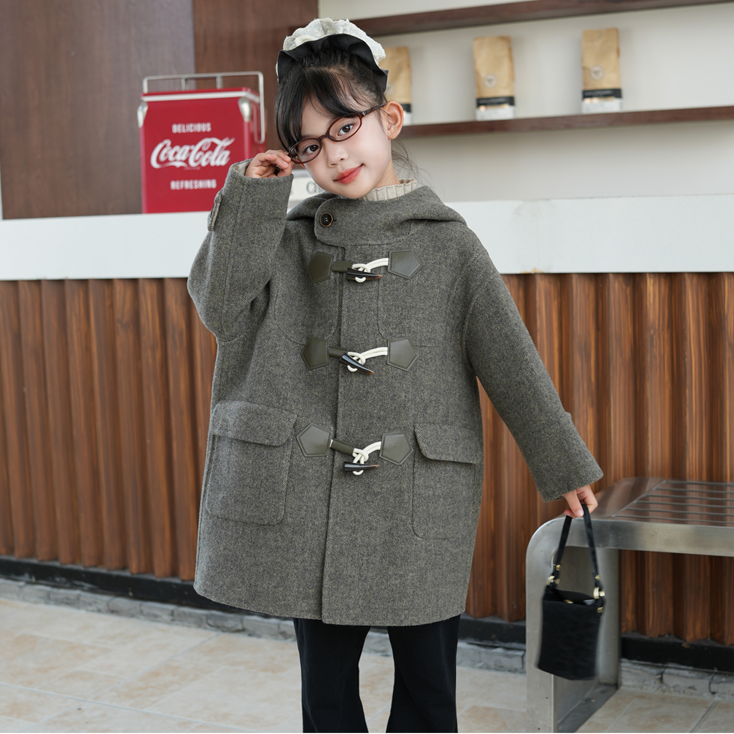 儿童装双面羊绒大衣牛角扣女童羊毛呢子大衣男童中长款双面呢外套