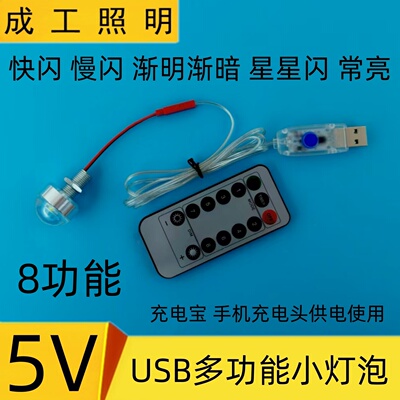 USB小灯泡遥控闪烁渐明渐暗星星闪8功能遥控开关DIY装饰氛围灯泡