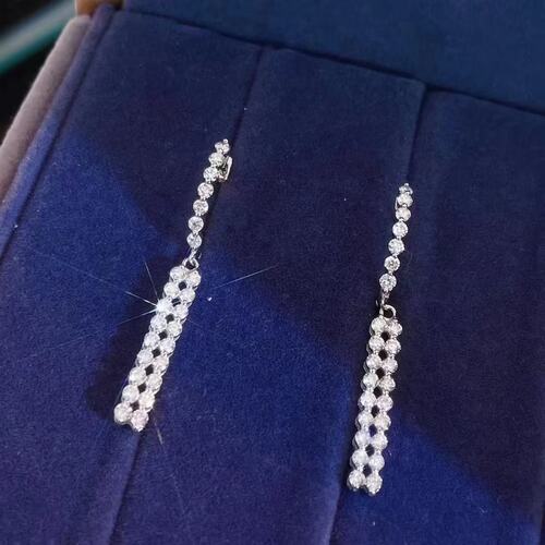 18K白金女镶嵌0.9克拉天然南非高品质钻石双层耳线真金真钻送证书