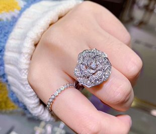 年底特价 1克拉天然小钻钻石钻戒山茶花戒指真金真钻 18K金镶嵌女款