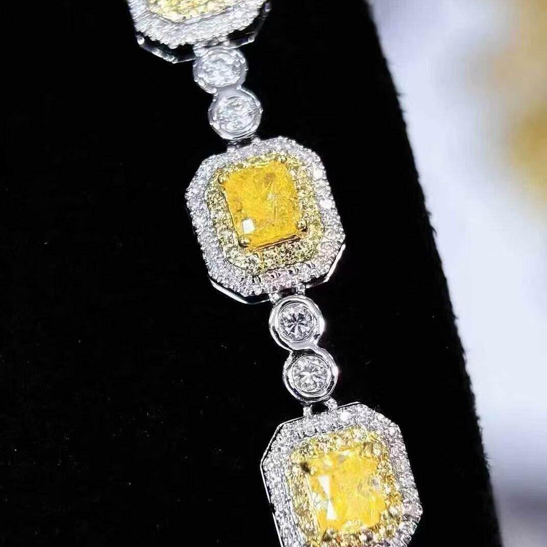 18K白金女镶嵌1.5克拉天然南非高品质钻石黄钻手链真金真钻送证书