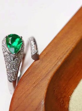 18K金配南非钻石镶女款0.294克拉天然潘杰希尔祖母绿戒指真金真钻