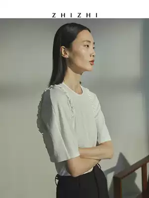 ZHIZHI ZHIZHI Yueyun T-shirt short sleeve 2021 new female summer triacetic acid design lace summer dress