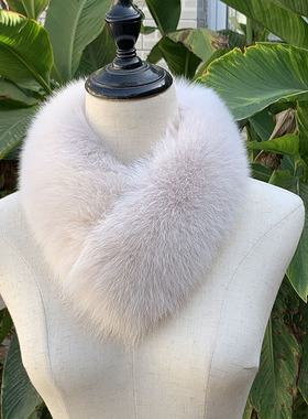 新款真毛狐狸毛围巾短款吸扣皮草围脖52cm女秋冬脖套毛领单卖保暖