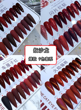 指沙龙9色系车厘子红深酒红色系火焰猫眼梅子色美甲胶美甲店专用