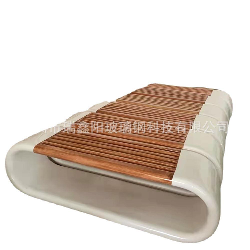 玻璃钢镂空仿木纹休闲椅波浪重叠种绿植花盆商场美陈环形组合座椅