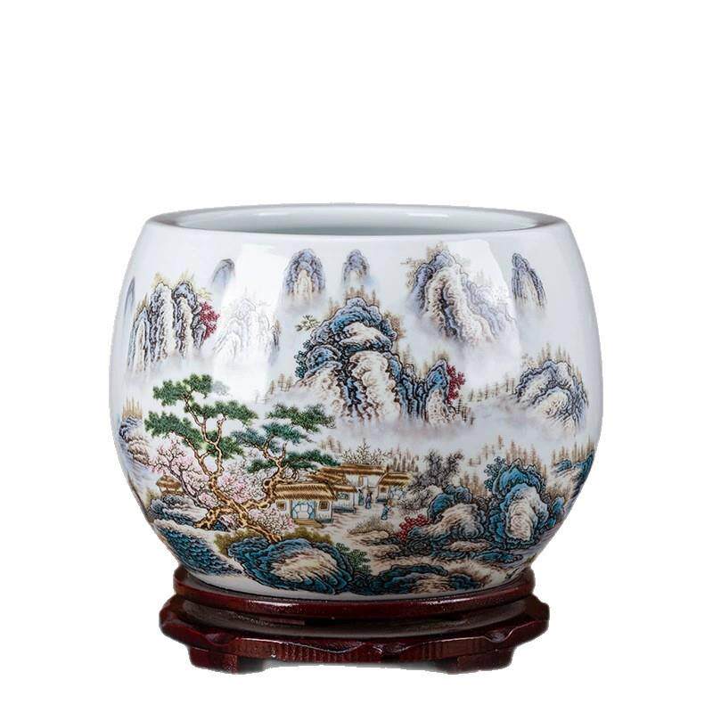 景德镇陶瓷鸿运当头聚宝盆中式客厅家居摆件创意桌面玄关鱼缸摆件