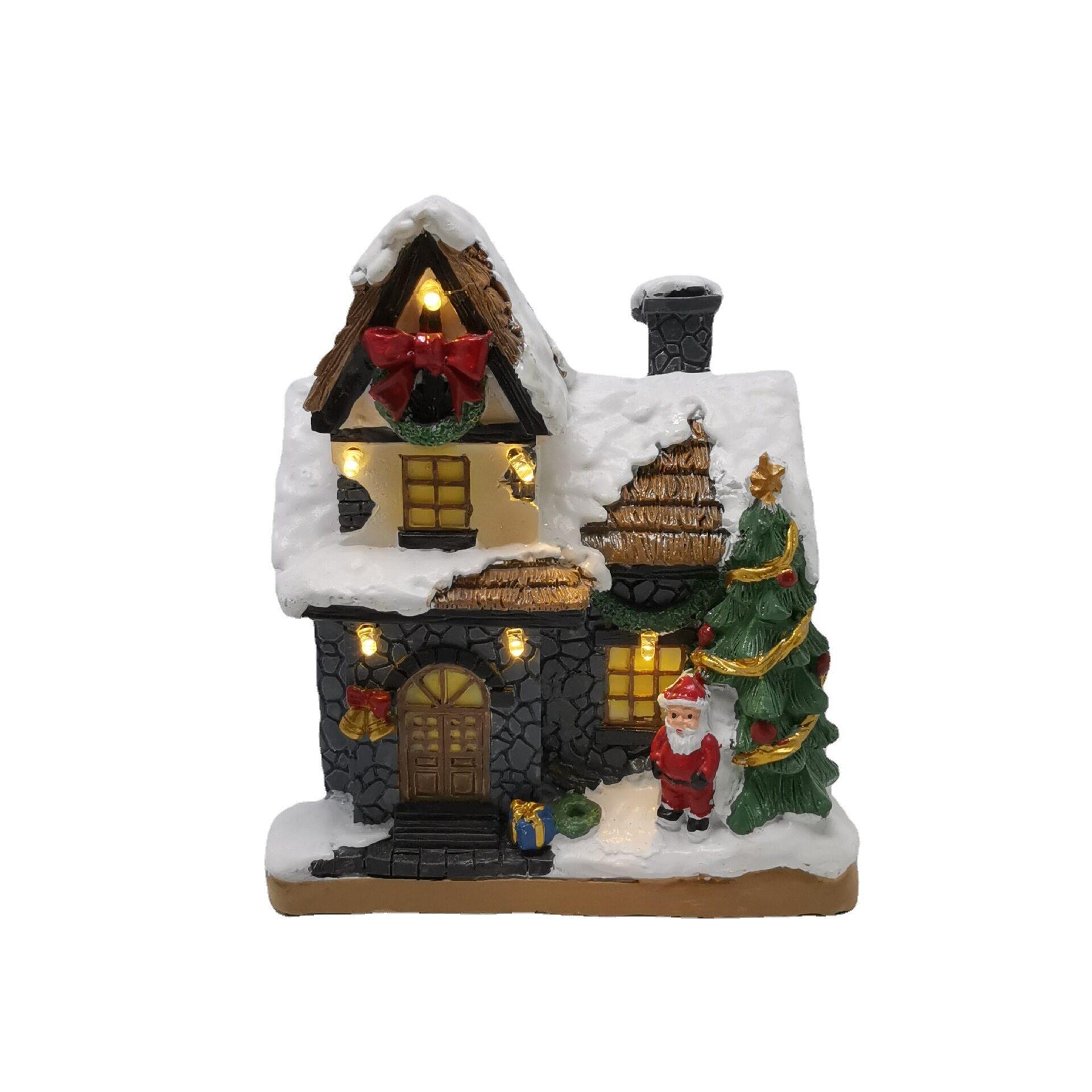 圣诞小屋发光小房子雪景房摆件圣诞节礼品圣诞树圣诞老人雪景布置