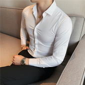 高级感纯白色衬衫 内搭衬0130r 免熨烫西装 男长袖 暗扣休闲商务修身