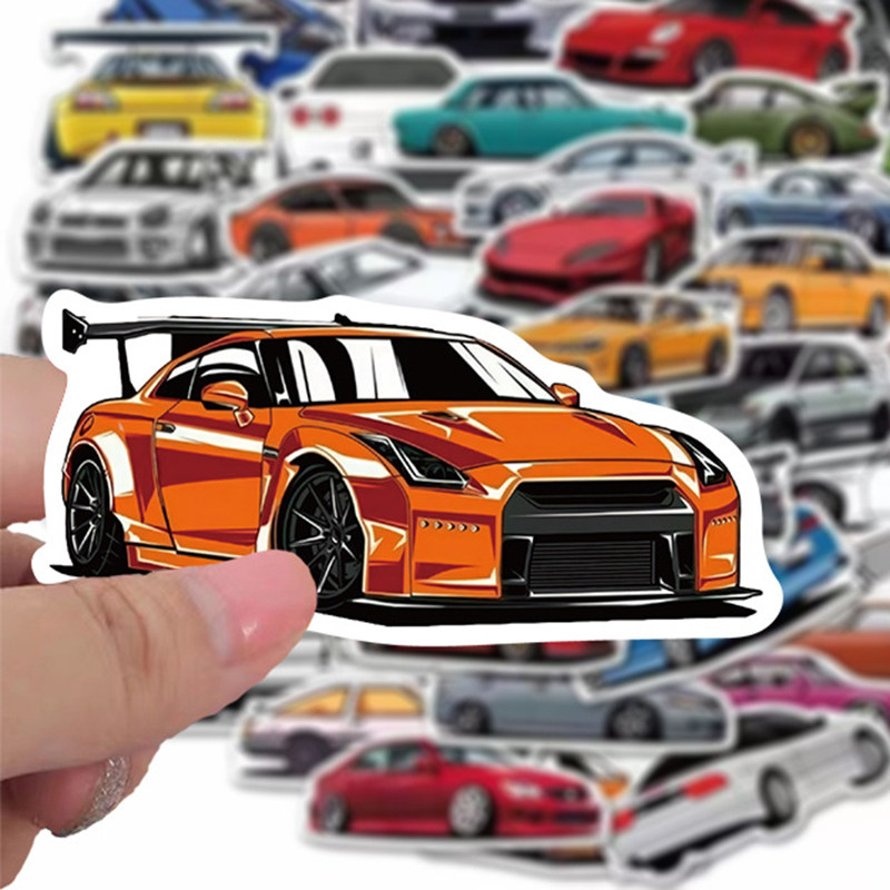 汽车跑车图案涂鸦贴纸儿童diy手帐素材JDM行李箱吉他卡通粘贴画