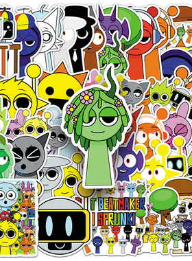 节奏盒子贴纸新款卡通可爱粘贴画sprunki人物的搞笑表情包图案diy