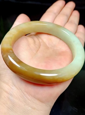 特价款俄料和田玉糖黄玉镯美人条手镯玉镯糖黄玉镯子57圈口带证书