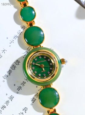 精品和田玉镶嵌碧玉手表玉质温润做工精湛 时尚百搭手环带证书