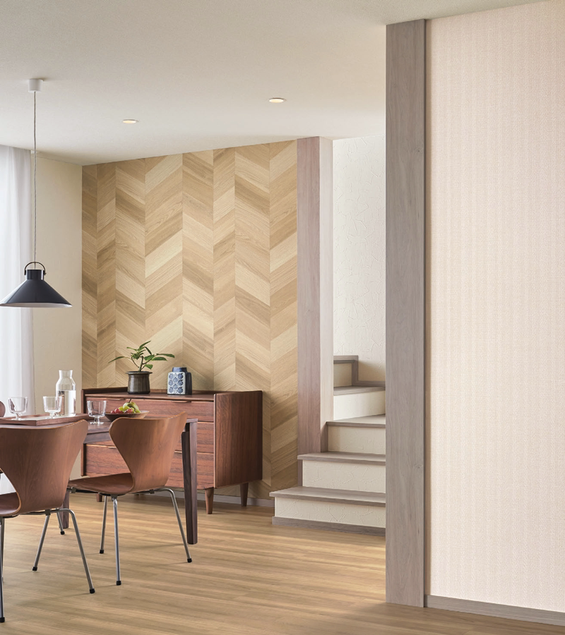 日本进口墙纸新科原色木鱼骨纹墙纸木纹壁纸ab版组合墙客厅背景墙