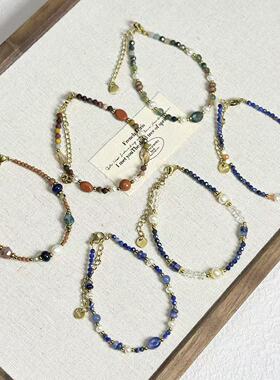 新中式民族风青金石淡水珍珠手链敦煌蛋黄石红石玛瑙串珠手链钛钢