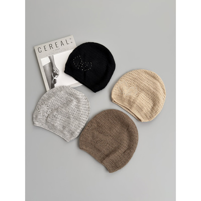 LP老钱风烫钻钩针女士纯羊绒帽子