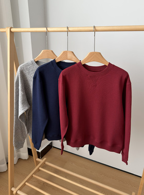 经典老钱风 益达原厂抓绒面料 女士宽松套头圆领卫衣时尚简约休闲