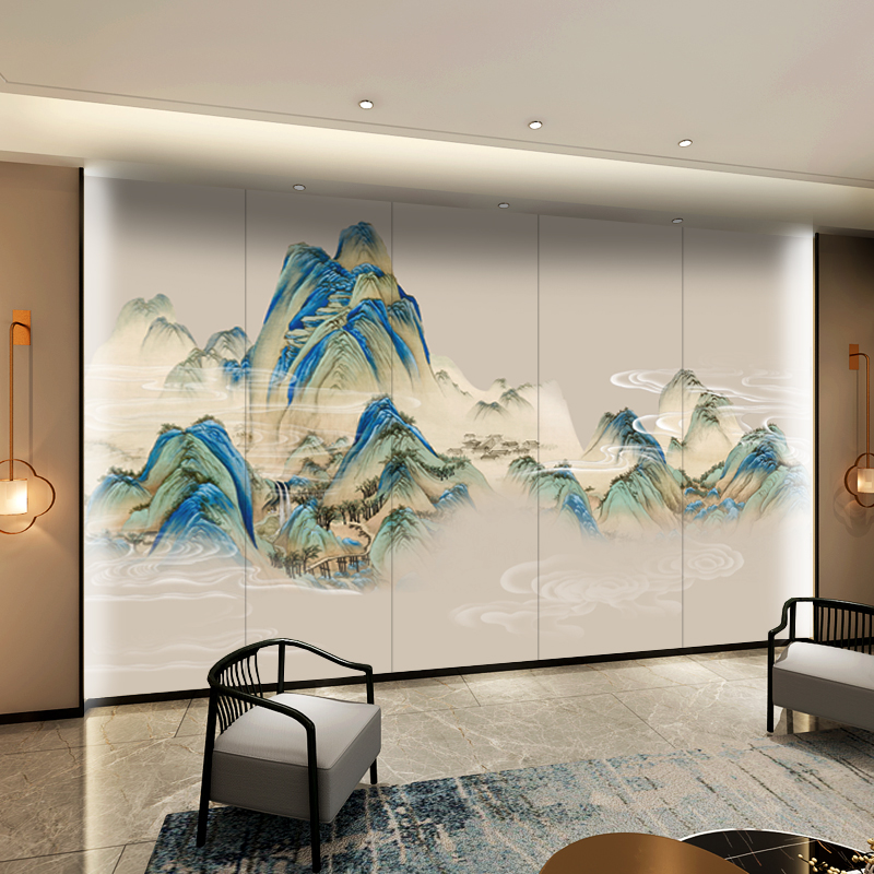 新中式山水画花鸟刺绣硬包电视背景墙客厅沙发影视墙装饰壁画卧室图片
