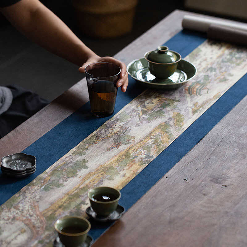 防水中式双面干泡布艺茶台桌旗