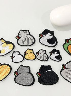 背影小猫吃瓜自粘刺绣布冲锋衣