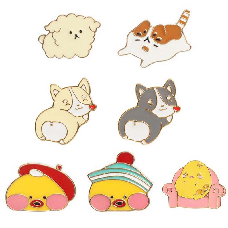 日系可爱动物狗狗屁股滴油金属胸针小奶狗猫咪加油鸭子包情侣徽章