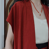 赭颜汉服原创 夏至 宋制改良人丝人棉提花对襟背心宋抹两片裙爆