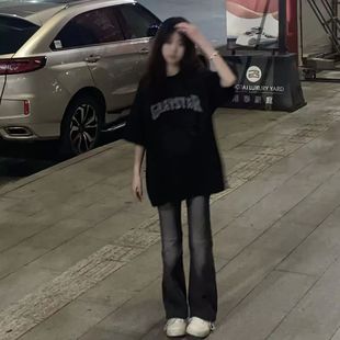 100%纯棉国潮美式 设计感小众上衣 oversize正肩短袖 t恤女2025新款