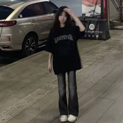 牛奶丝美式oversize正肩短袖t恤女2025新款设计感小众宽松上衣