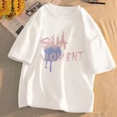 印花学生宽松韩版 新款 圆领盐系百搭上衣服潮 t恤女2025年夏季 短袖