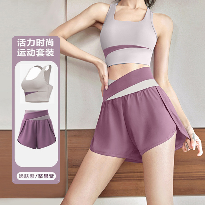 瑜伽服套装女跑步健身服春季款五分假两件训练专业防走光运动短裤