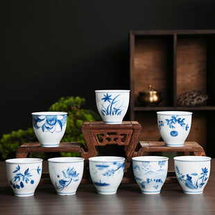 手绘青花品茗杯纯手工绘画个人功夫茶家用主人杯单杯陶瓷茶杯茶具
