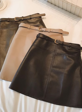 【妮娅粉丝专享】高腰显瘦皮裙A字裙包臀短裙半身裙女装33065#