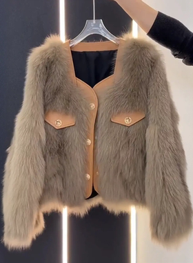 【春春Spring】韩版百搭仿毛毛外套拼接环保女冬季高级感33058#