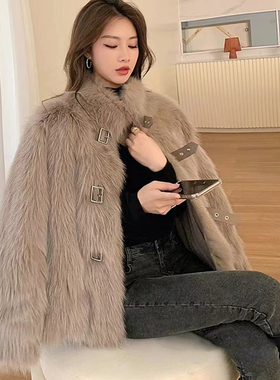 【小四粉丝专享】美拉德皮扣设计小香风毛冬季毛毛外套女28699#