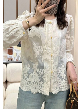 白色蕾丝上衣女2024春夏款新中式国风设计感小众宽松气质百搭衬衫
