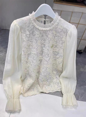 新款春季宽松上衣休闲蕾丝钉珠领衬衫女减龄个性洋气时尚潮31270#