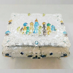 宫廷金属珠宝首饰盒俄罗斯创意城堡公主镜子大容量饰品收纳盒 欧式