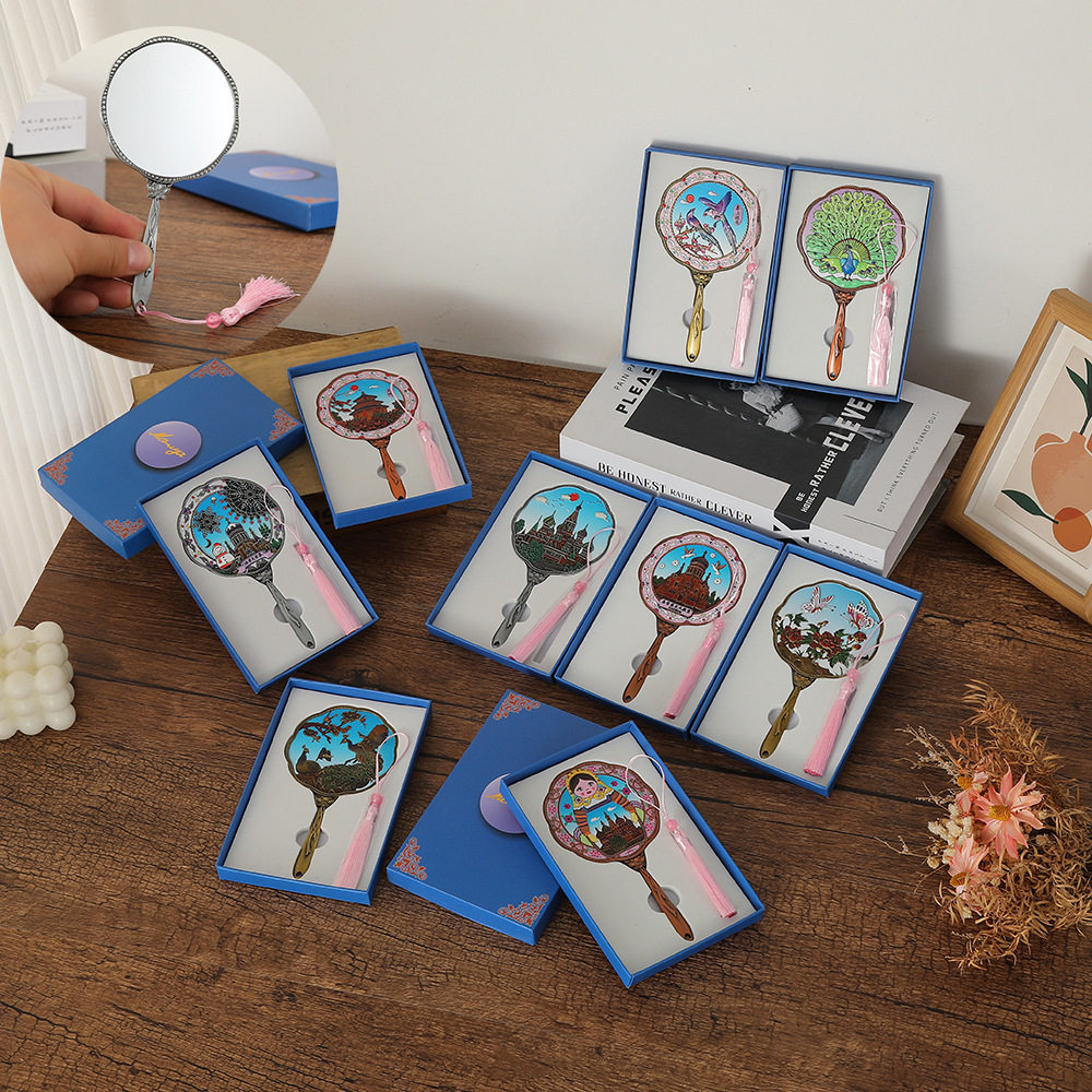 国潮手持高清复古宫廷化妆镜ins风文化创意手柄便携随身小手中镜