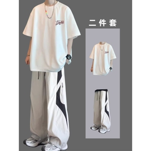 bf机能风短袖套装男2026夏季新款宽松休闲运动服青少年潮流二件套