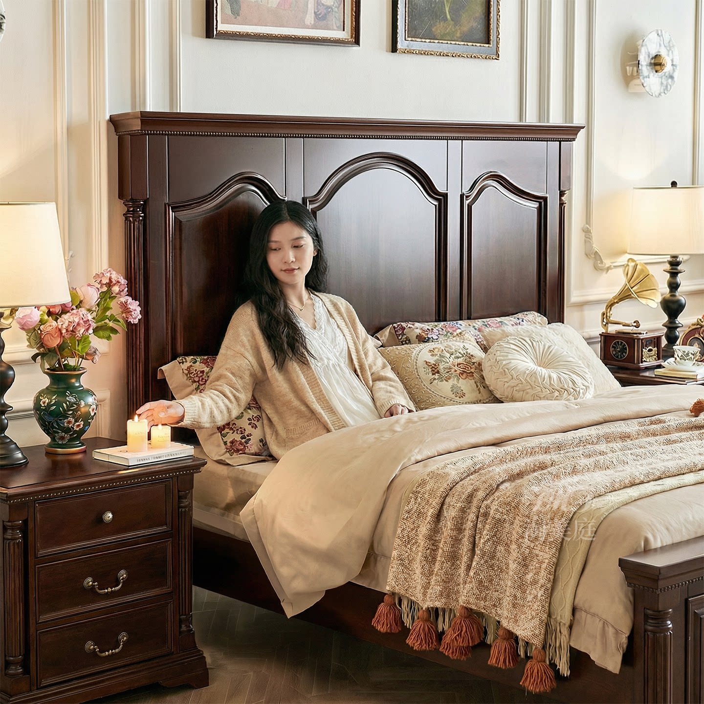 美式床全实木气压高箱储物双人床乡村复古小美风格主卧客卧婚床