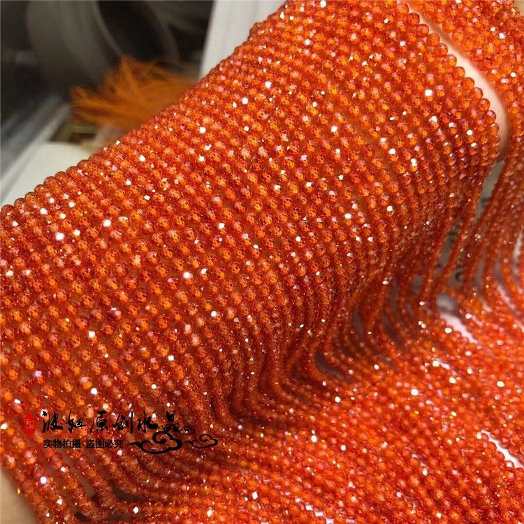 天然水晶 2mm 3mm 4mm 橘色锆石切面刻面散珠 硬抛足球面半成品珠